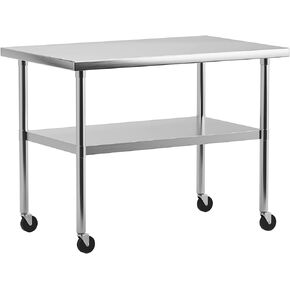 DEXSO Stainless Steel Table[30" X 18"][NSF Certified] with Undershelf[Caster Wheels] Heavy Duty Metal Commercial Kitchen Table for Home, Restaurant, Hotel