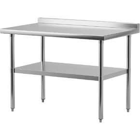 طاولة من الفولاذ المقاوم للصدأ مقاس 48 × 24 بوصة للإعداد والعمل، جزيرة مطبخ تجارية شديدة التحمل من الفولاذ المقاوم للصدأ مع رف سفلي وبلاش باكسبلاش للمطعم والمنزل in Kuwait