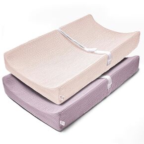 Bearmoss Changing Pad Covers 2Pack 100% Cotton Muslin Diaper Change Table Pad Covers 32"x16“ Soft Breathable Changing Pad Sheets for Unisex Baby Girls and Boys (Candy Floss)