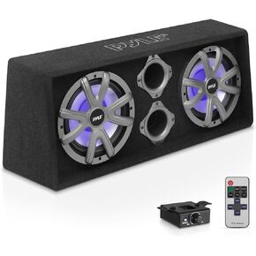Pyle 12'' Dual Bass Subwoofer Box System - 600-Watt Slim Mount Truck Audio Subwoofer Enclosure with Rear Vented Design and Built-in Illuminating LED Lights in Kuwait