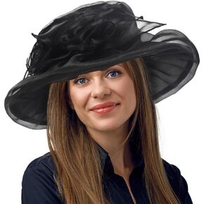 Women Kentucky Derby Hats Organza Tea Party Cocktail Dress Hat Wide Brim