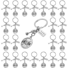 20PCS Power Sports Barbell Dumbbell Charm Weight Gym Weightlifting Keychain 45 Pounds Weight Plate Keychains I Choose Strength Keyring Gym Trainer Gifts Lovers