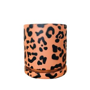 Leopard Planter: 4" Terracotta Pot w/Handpainted Leopard Print for Indoor Plants, Herbs, Succulents and Cactus w/Drainage Hole & Matching Base Tray - Modern Boho Design - Handmade for Home