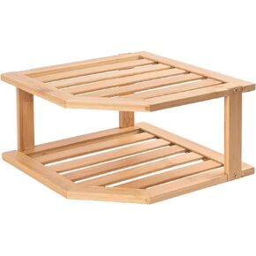 Corner Shelf, Plate Organizer for Cabinet-Bamboo Corner Cabinet Shelf Organization-Suitable for Pantry Organization and Storage