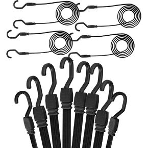 Houseables Bungee Cords with Hooks, Bungie Straps, 4 Pack, 48 Inch Long, Black, Flat, Premium Rubber, Bungy Chords, Cart Tie Down, Bungi Rope for Dolly, Upcart, Car Trunk, Camping, Luggage, Moving