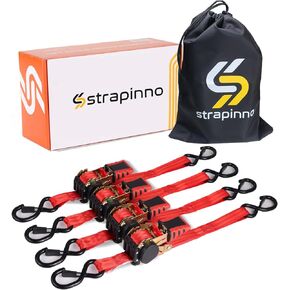 Strapinno 4 Pack Auto Retractable Ratchet Straps Bundle (1 in x 6 ft), 1500 LBS Break Strength Each, Heavy Duty Tie Down Straps for Cargo Securing, Weather Resistant Safety S-Hooks, Blue Strap