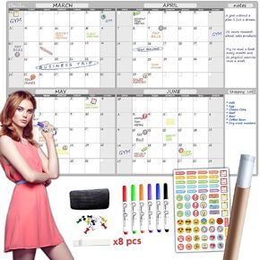 CLEVER CLEAN Large Dry Erase Wall Calendar - 36" x 52" Undated 4-Month Calendar for Home, Office, School - Reusable Jumbo Laminated Task Organizer