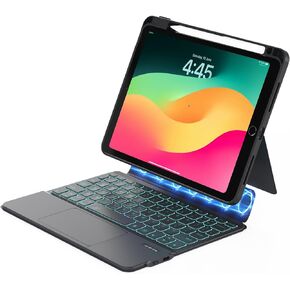 ZENLU iPad 10th Generation Case with Keyboard Detachable, Rugged Protective Case with 7-Color Backlit Keyboard, Multi-Touch Trackpad, Pencil Holder, Vertical Kickstand for iPad 10 Gen (White)