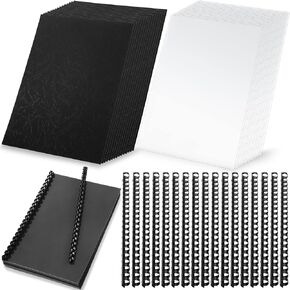 250 Pcs Binding Covers and Combs Kit, Binding 8.5 x 11 Inches Paper, 50 Pcs Black Binding Combs 100 Pcs 13mil Black Leather Texture Paper Binding Cover 100 Pcs 8mil Clear Presentation Covers