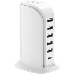 محطة شحن لأجهزة متعددة، موزع USB مع 5 منافذ USB+1 من النوع C إجمالي 60 وات، كتل شحن شحن سريع لأدوات Apple/Samsung/Android، ملحقات مكتب المنزل اللطيفة in Kuwait