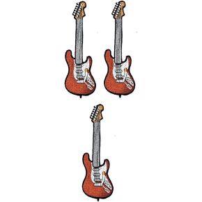 Patch Set of 3 Rock and Roll Electric Guitar Cartoon Sticker Fabric Brown Guitar Iron On Embroidered Patches Appliques Machine Embroidery Needle Craft Projects Boys Girls Kids DIY