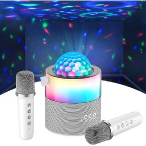 Karaoke Machine, Mini Portable Bluetooth Speaker Wireless with 2 Wireless Mics for Adults Kids Singing Machine, Disco LED Lights for Travel Girls Boys Home Party Gifts (White)