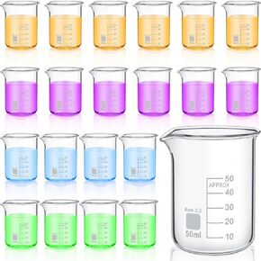20 Pcs 50 ml Beaker, Shot Glass Beaker, Low Form Griffin, High Borosilicate Class Measuring Beakers Bulk Printed Scientific Glassware for Laboratories, Classrooms or Home Use