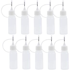 AKOAK 12 Pcs Plastic Squeezable Tip Applicator Bottle,Dropper Bottles with Needle Tip Caps for Glue/Liquid/Oil,Capacity 15ml (Black cap)