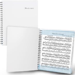 Sheet Music Folder (1 Pack, Ivory) – 40 Sleeves Display 80 Pages Spiral Binder Organizer for Music Stand – Fits Letter Size 8.5 x 11 Inch – Direct Page Writing with Detachable Name Tag