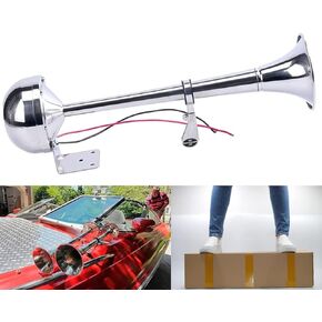 Boat Horns 12V, Marine Boat Trumpet Horn Polished Stainless Steel Marine Horn, BANHAO Low and High Tone with Adjustable Support Dual Trumpet Horn Complete