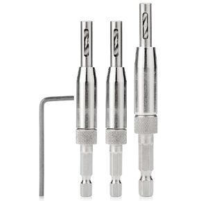 Bates- Self Centering Drill Bit Set, 3 Pack, 7/64", 9/64", 11/64", 1/4" Hex Shank, Self Centering Drill Bits, Self Centering Drill Bit Set for Hinges, Drill Bits Sets, Hex Shank Drill Bit Set