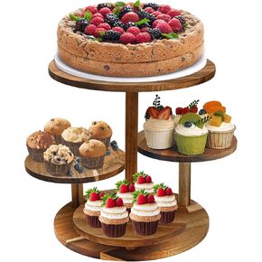 Set of 4 Wood Buffet Risers, Square Retail Food Display Risers for Party, Burnt Wood & Black Metal Wire Pizza Stands for Serving in Kuwait