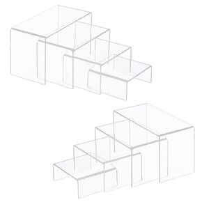 8 Pcs Acrylic Risers(9.2", 8.8", 8.4", 8"), Clear Rectangular Retail Showcase Collectibles Display Shelf, Desktop Acrylic Display Stand Riser for Amiibo Funko Pop Figures Cupcake Dessert