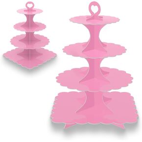 4-Tier Pink Cupcake Stand Tower, 2 Pack Cardboard Cup Cake Holder, Cupcake Display for 48 Cupcakes, Perfect for Baby Shower Party Supplies Dessert Birthday Theme Decoration