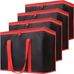 Bodaon 4-Pack Insulated Food Delivery Bag, XXX-Large Meal Grocery Tote Insulation Bag for Hot and cold Food, Commercial, Large Capacity Reusable Warming Bag, Black