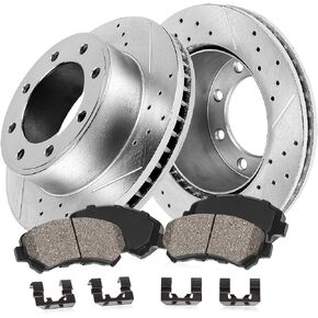 Callahan Front Drilled Slotted Brake Disc Rotors and Ceramic Brake Pads + Hardware Brake Kit For 2013 2014 2015 2016 2017 2018 2019 2020 2021 2022 Ford F-250 F-350 4WD | 2013-2016 F-450 8 Lug