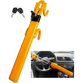 Dodomes Steering Wheel Lock Anti-Theft Heavy Duty Secure Car Device, Adjustable Length Clamp Double Hook Locks Universal Fit (Black)