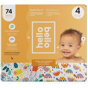 حفاضات Hello Bello، مقاس 4 (22-37 رطلاً) - 74 حفاضة أطفال فاخرة للاستعمال مرة واحدة بتصميمات القرود والسلاحف - مضادة للحساسية مع ملمس ناعم يشبه القماش in Kuwait