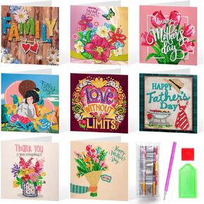 8 مجموعات من بطاقات الفن الماسي لعيد الأم، مجموعة DIY لعيد الأم والأب، أحبك شكرًا لك، بطاقات تهنئة فنية ماسية خماسية الأبعاد، هدايا فنية للعائلة الأم والأب in Kuwait