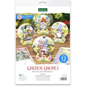 Katy Sue Garden Gnomes Die-Cut Pop-Up Card Making Kit for Adults. Makes 12 Cards & Contains Gnome/Gonk Die-Cut Decoupage Paper Sheets, Supports, Envelopes & Foam Pads for Card Making Supplies