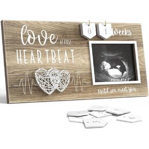 Baby Sonogram Picture Frame with Countdown Weeks - Standard 4"x3" Ultrasound Photo - Pregnancy Announcements Ideas - Gender Reveal Baby-Shower Gift - New Mom Expecting Parents to Be Keepsake Gifts
