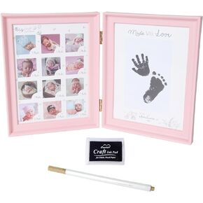 RECUTMS Baby Keepsake Frame, Baby Hand and Footprint Baby's First Year Nursery Photo Picture Frame Kit with Ink Pad and Pen, Anniversary Growth Record Gift for Mom/Newborn for Baby Shower (White)