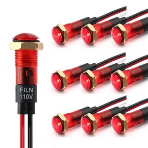 10 Pcs 8MM(5/16'') Indicator Light 12V LED Indicator Light Metal Panel Lights Pilot 12V 24V Green Pilot lamp with Signal Light (10PCS Green)