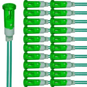 20pcs LED Indicator Light 10mm Energy Saving LED Indicator Light Voltage 12-24V AC Current Square Mounting Hole Size 10mm (Green)