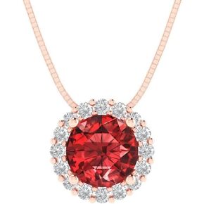 Clara Pucci 1.35ct Round Cut Halo Stunning Genuine Natural Scarlet Red Garnet Gem Solitaire Pendant With 18" Gold Chain box 14k Rose Gold