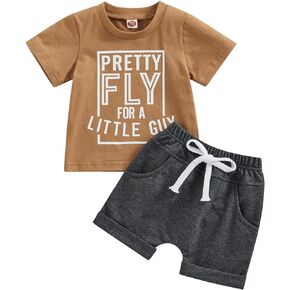 Toddler Baby Boy Clothes Mamas Little Boy Summer Outfit Short Sleeve Letter T Shirt Tops Newborn Rolled Shorts Set