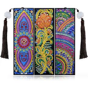 3 Pieces 5D Diamond Art Bookmark Kits for DIY Craft Diamond Art Dotz Bookmarks with Tassel for Beginner Kids Adults Women Book Lovers Rhinestones Beaded Leather Corner Bookmark Christmas Supplies