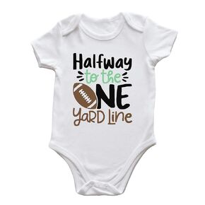1st Year Down Football Birthday Romper Personalized Baby Party Bodysuit 0-24M Sweet Bubble Creeper Snapsuit Jumpsuit (12-18 Months, 1st Year Down Football-White-Short Sleeve)