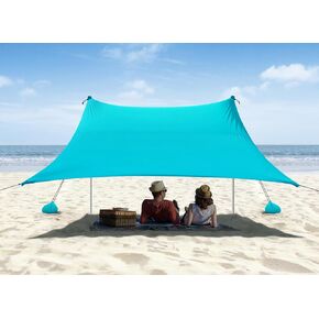Beach Tent, Camping Sun Shelter 10 x 10ft, with 4 Sandbags, UPF50+, Includes Sand Shovel, Ground Pegs & Stability Poles, Pop Up Beach Canopy Sunshade for Fishing, Backyard Fun or Picnics