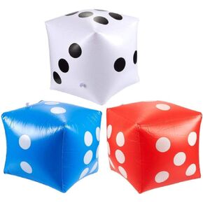 3 Pcs 14" Jumbo Inflatable Giant Dice for Outdoor Game Pool Party (White, Blue, Red)