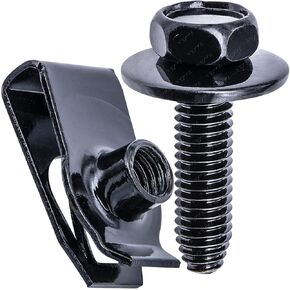 Rexka 15 Sets M6-1.0 Bolts & U-Nuts - Extruded U Nuts & Body Bolts Kits for GM Ford Chevy Buick Chrysler Cadillac - Body Fender Bumper Radiator Hood Shield Panel - 11503834 11503714 11503716