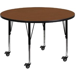 Flash Furniture Mobile 42'' Round Oak HP Laminate Activity Table - Height Adjustable Short Legs