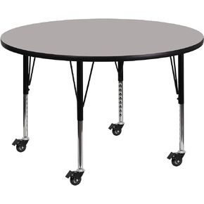 Flash Furniture Mobile 42'' Round Oak HP Laminate Activity Table - Height Adjustable Short Legs