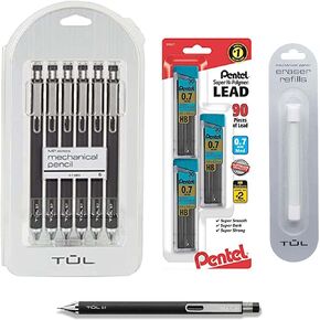 TUL Pencil Value Pack, 0.7mm Tul Mechanical Pencils 6 Pack , TUL Eraser Refill 1 Pack 3 10 Piece Set