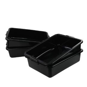 Set of 4 Rectangle Bus Tubs, 24 Quart Plastic Commercial Bus Trays, Grey