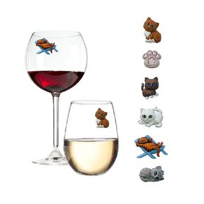 Cat Wine Glass Charms - Magnetic Drink Markers - Perfect Gift for Cat Lovers - Works on Stemless Glasses by Simply Charmed