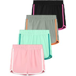 Resinta 4 Pack Youth Girls Athletic Shorts Quick Dry Active Shorts Big Girl Summer Sports Shorts for Running Dance Yoga