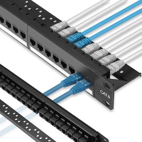 لوحة التصحيح 48 منفذ Cat6 مع دعم Keystone 10G المضمّن، لوحة تصحيح قارنة التمرير UTP مقاس 19 بوصة مع شريط خلفي قابل للإزالة، لوحة تصحيح الشبكة 1U لكابلات Cat6 وCat5e وCat5