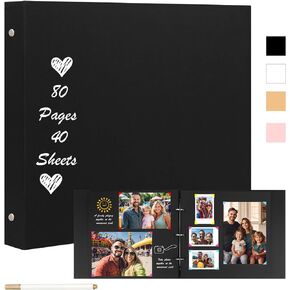 Aevdor 3 Ring Scrapbook Album 8x8 Inch 80 Pages, DIY 8x8 Blank Scrap Book Thick 250gsm Kraft Paper Memory Book, Small Scrapbook Photo Album for Wedding, Family, Baby Shower, Anniversary etc, Black