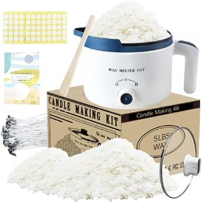Soy Candle Making Kit with Wax Melter,Bulk Soy Wax for Candle Making, DIY Candle Maker Set Supplies for Adults with 5lbs Soy Wax, Wax Melter, 100 Candle Wicks, 100 Glue Dots